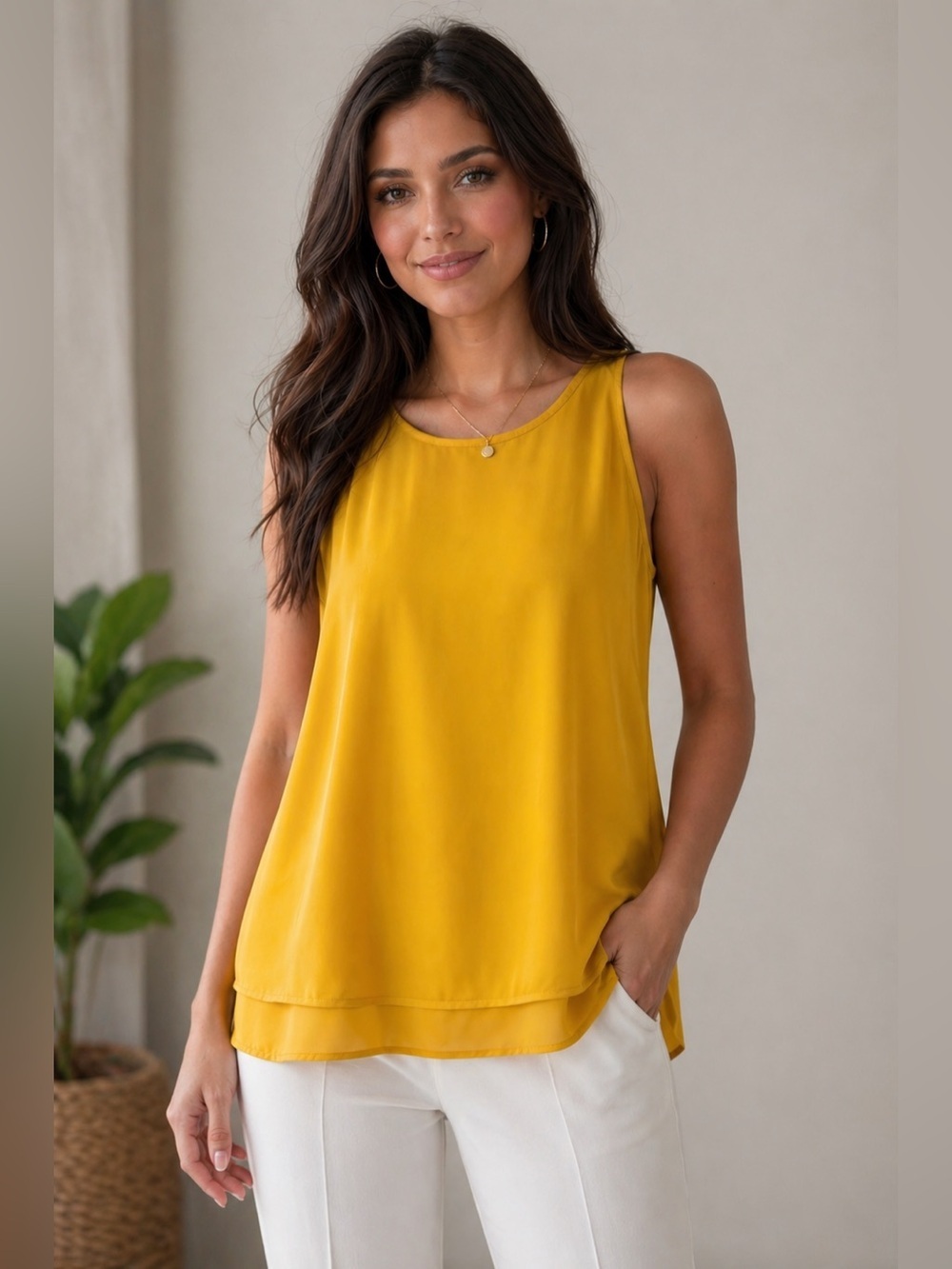 Violet Clair Gold Sleeveless Blouse | Size M | Flowy Lined Tank Top
